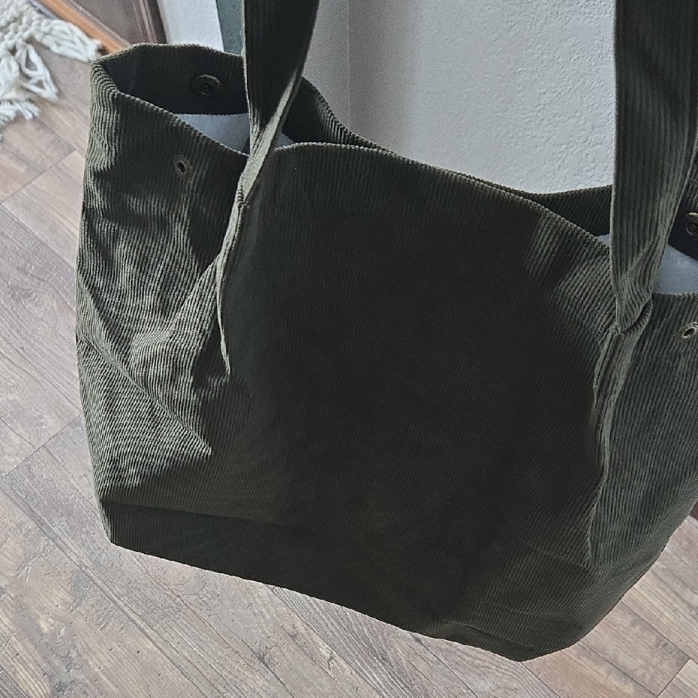 Dark Green Corduroy Tote Bag - Picture 6 of 7